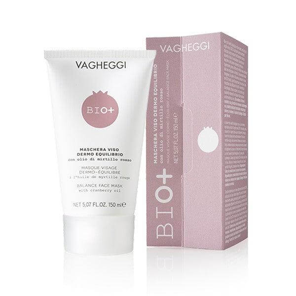Bio+ Balance Face Mask tube and packaging with organic shea butter, natural pink clay, and red blueberry oil for skin nourishment.