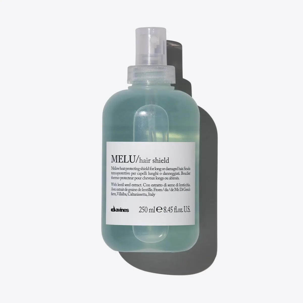 Melu Hair Shield heat protection spray for long or damaged hair in a 250 ml bottle. Ideal for straighteners or blow dryers.