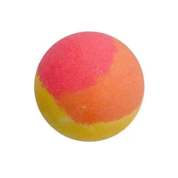 Miamm Bath Bomb in vibrant pink, orange, and yellow, 7oz XL size, fruit loops scent with skin-soothing and hydrating ingredients.