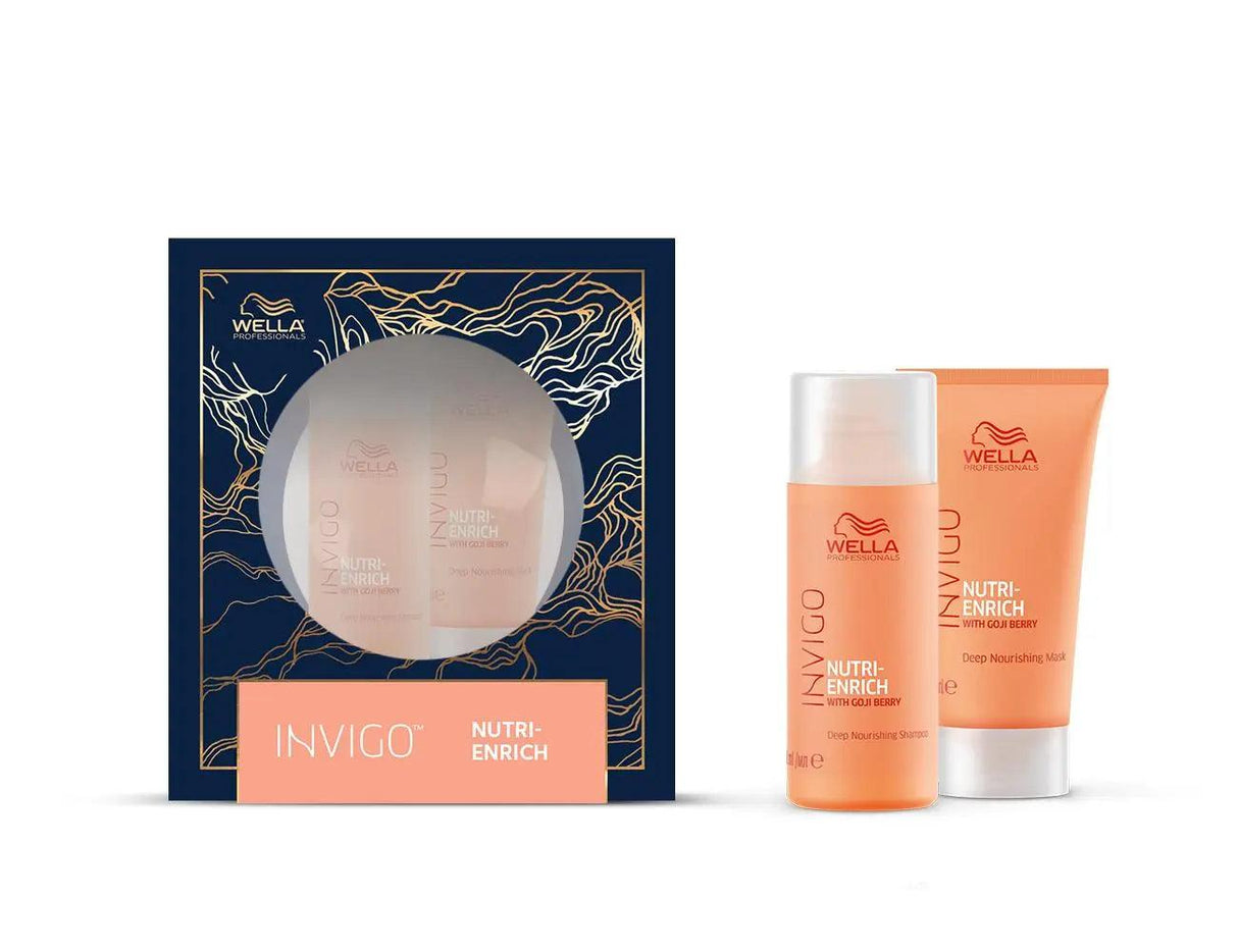 Mini Duo Invigo Nutri-Enrich set with shampoo and mask, 60 ml and 30 ml, for hydrating dry, brittle hair.