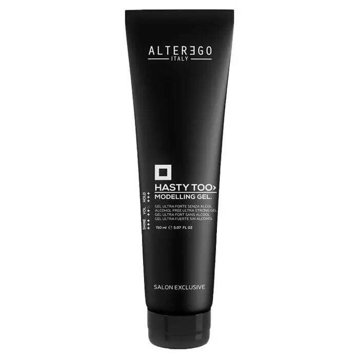 Hasty Too Modelling Gel tube for shaping and defining hair, providing rapid drying and volume without residue.