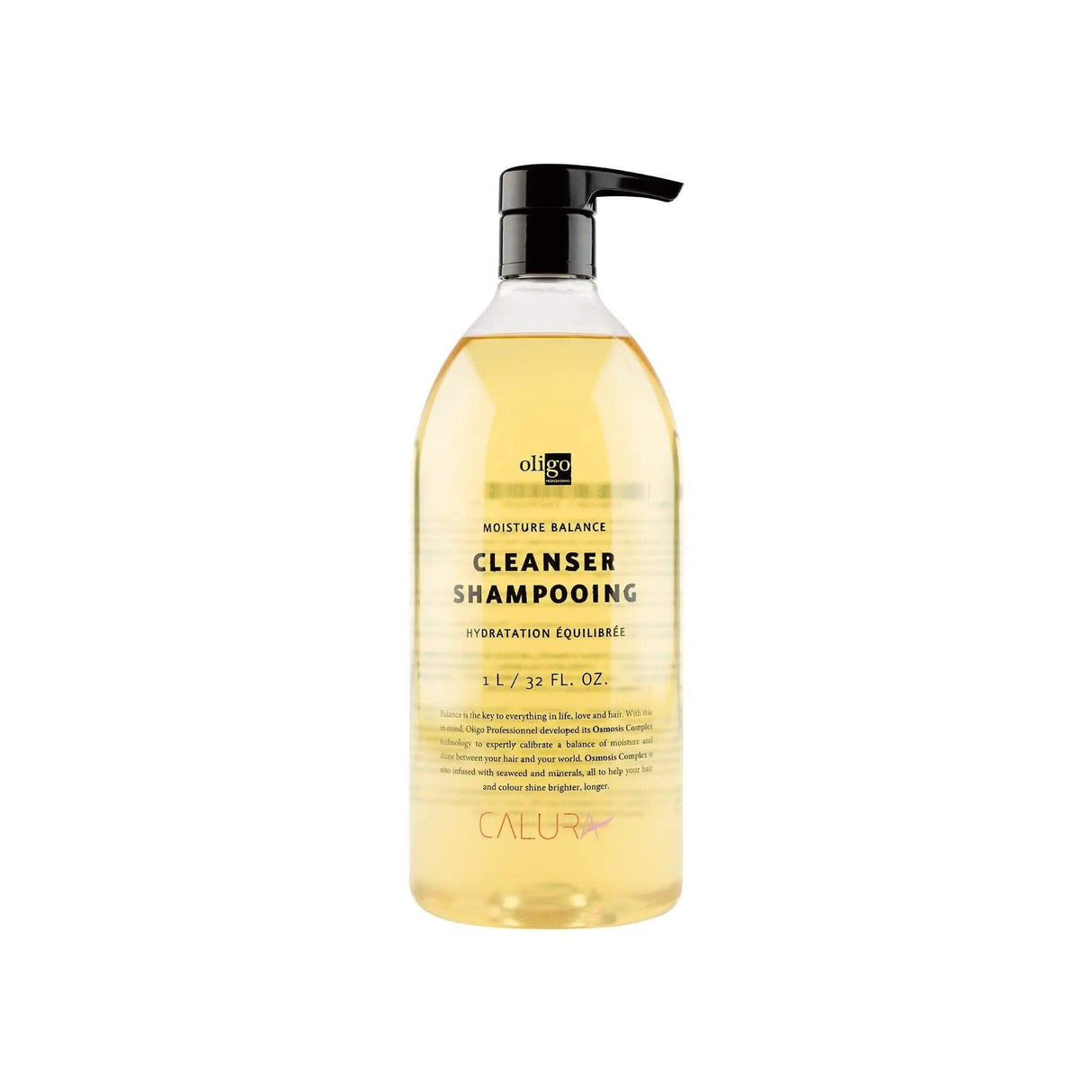 Oligo Moisture Balance Cleanser bottle, vegan and sulfate-free shampoo for enhancing hair color and shine, 32 fl oz.