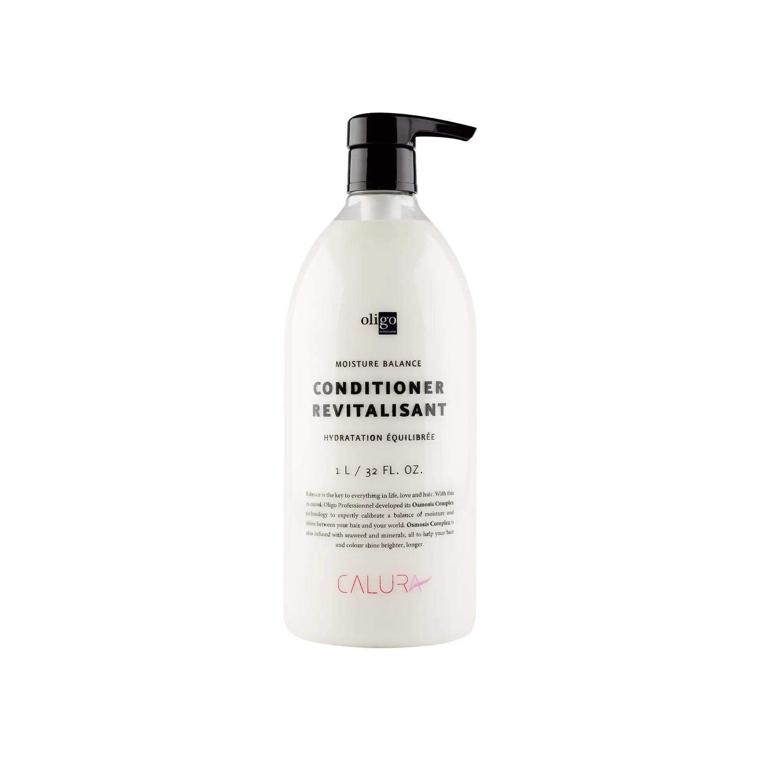 Moisture Balance Conditioner bottle promoting vegan, paraben-free, sulfate-free, gluten-free hair hydration and color enhancement.