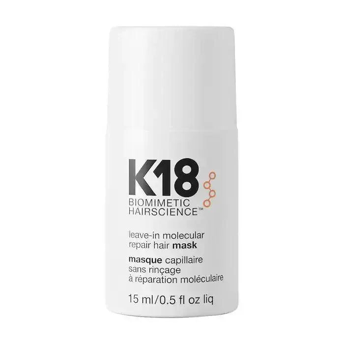 K18 Molecular Repair Leave-in Mask for hair damage repair with K18PEPTIDE™, 15ml bottle.