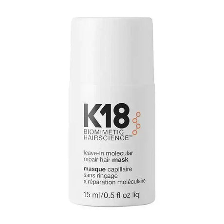 K18 Molecular Repair Leave-in Mask for hair damage repair with K18PEPTIDE™, 15ml bottle.
