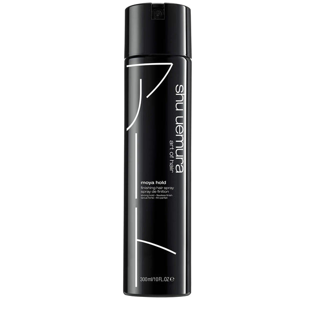 Moya Hold Finishing Hair Spray by Shu Uemura for strong, flexible hold suitable for all hair types and textures.