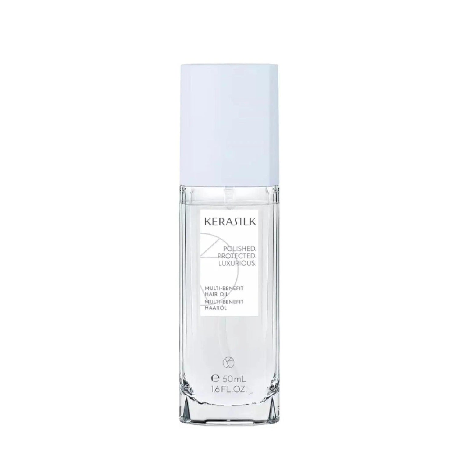 Kerasilk Multi-Benefit Hair Oil bottle for all hair types, controls frizz, moisturizes, and adds shine.