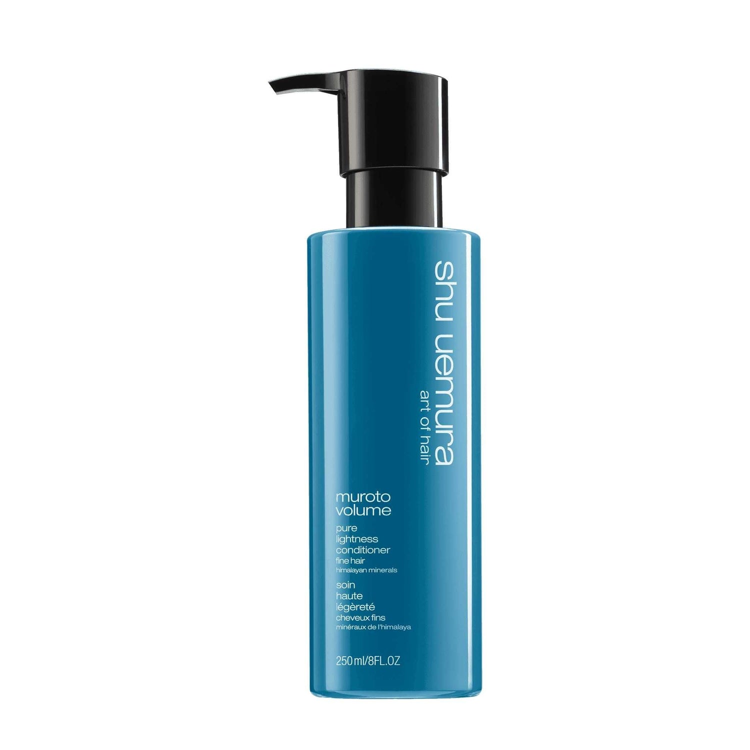 Shu Uemura Muroto Volume Conditioner bottle for fine, thin hair, 250ml, enhances volume and moisture without weighing hair down.