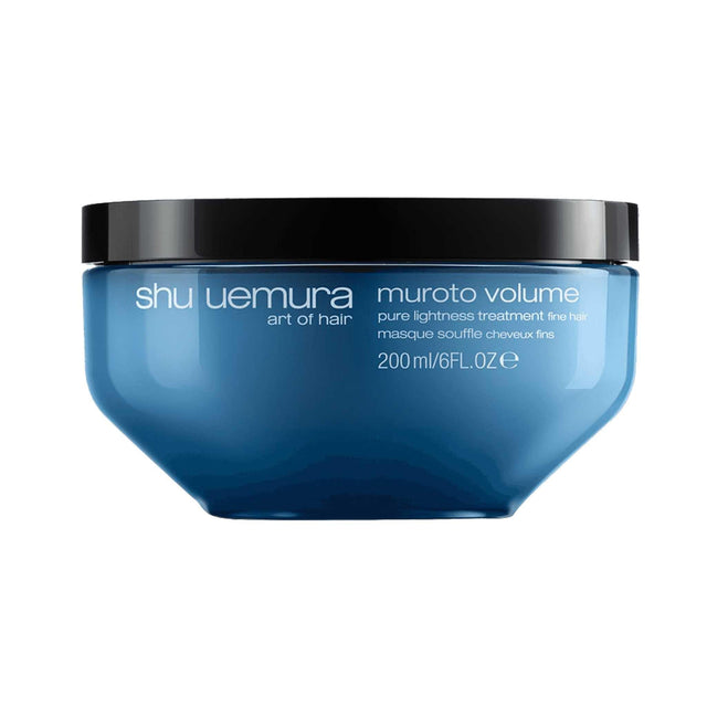 Shu Uemura Muroto Volume Treatment for fine hair, enhancing volume and body, 200ml jar.