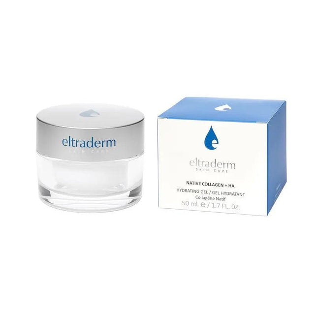 Eltraderm Native Collagen + HA product jar and box for skin elasticity and hydration, ideal for anti-aging skincare routine.