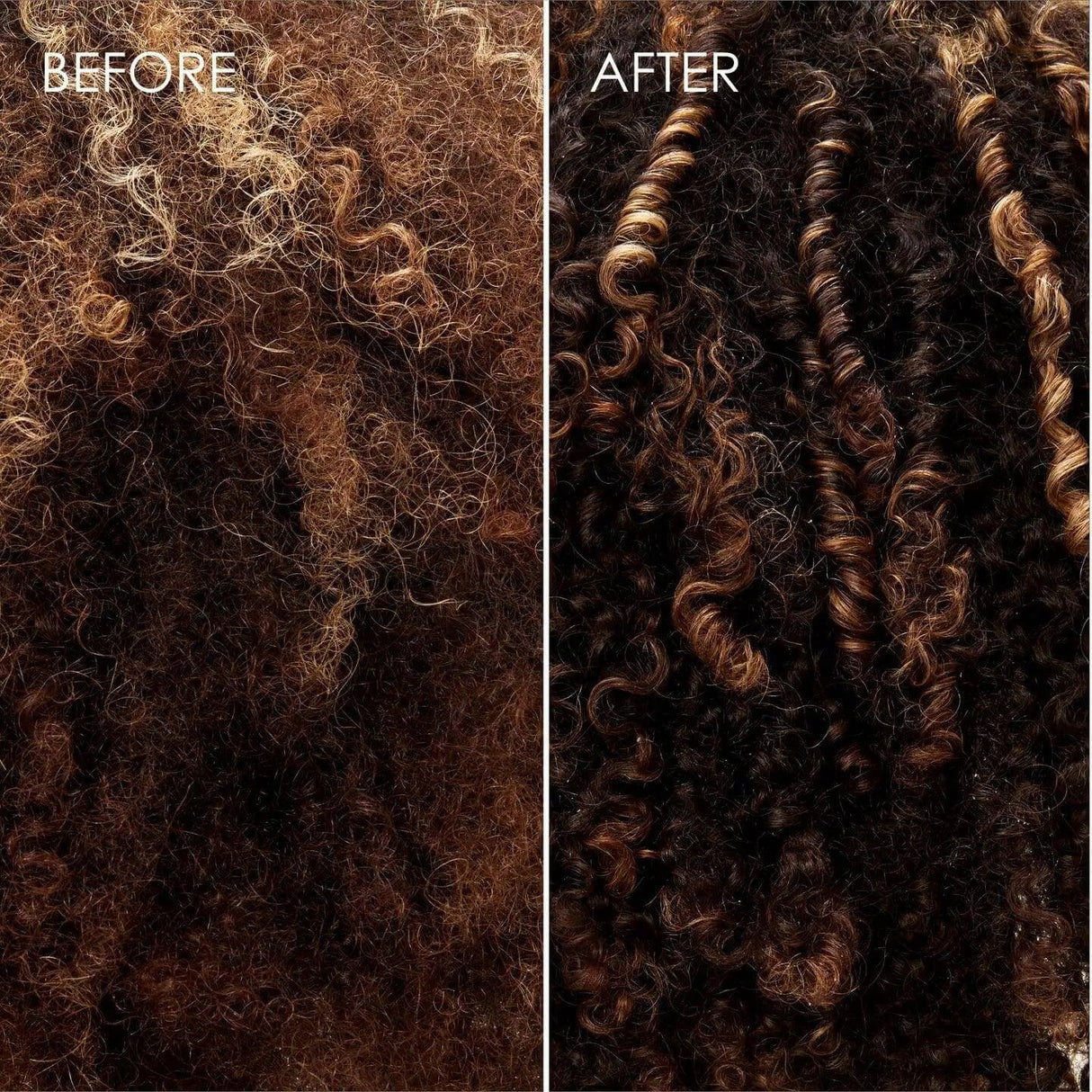 Before and after results of using Olaplex No.3 Hair Perfector, showing improved hair texture and reduced frizz in curly hair.