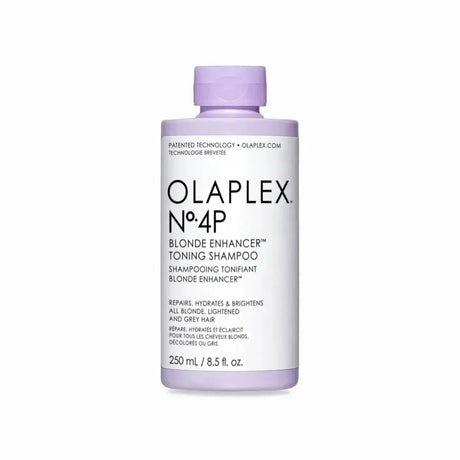 Nº.4P Blonde Enhancer Toning Shampoo by Olaplex, 250ml bottle, enhances blonde hair and removes brassy tones.