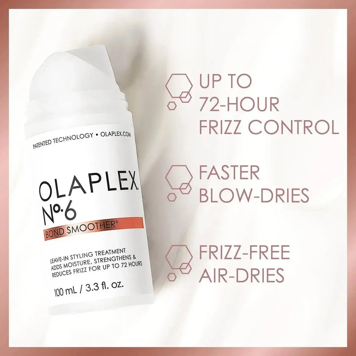 Olaplex Nº.6 Bond Smoother leave-in treatment for frizz control, moisturizing, and heat protection. Suitable for all hair types and textures.