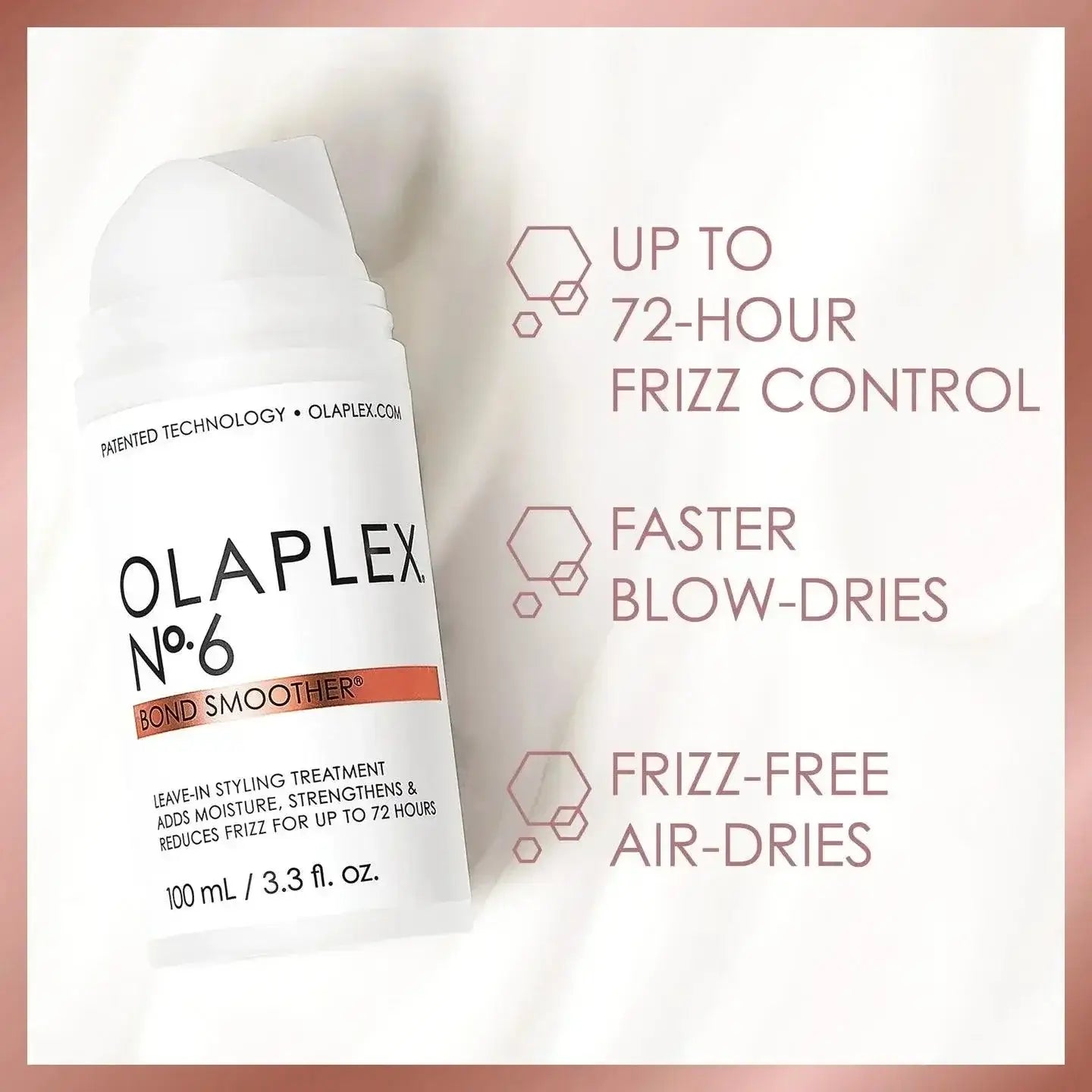 Olaplex Nº.6 Bond Smoother leave-in treatment for frizz control, moisturizing, and heat protection. Suitable for all hair types and textures.