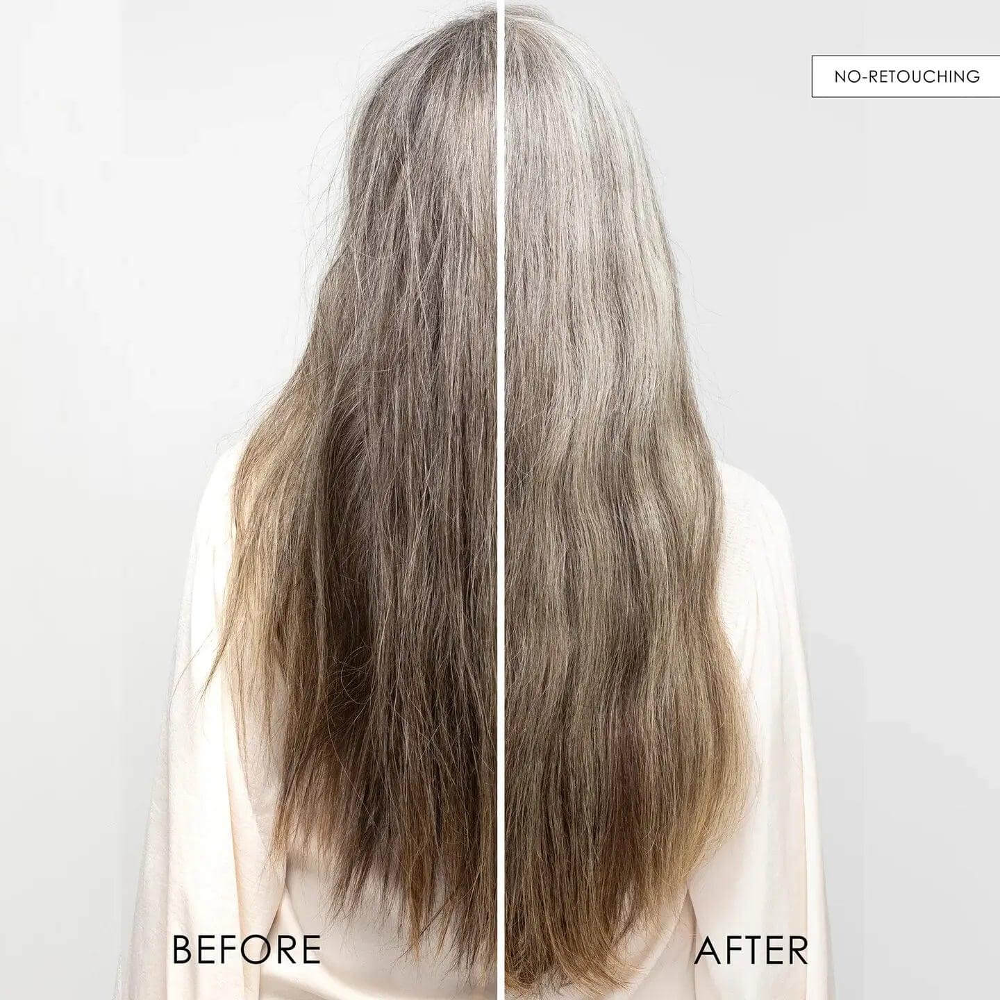 Before and after of hair treated with Olaplex No.8 Bond Intense Moisture Mask, showing enhanced shine and smoothness.