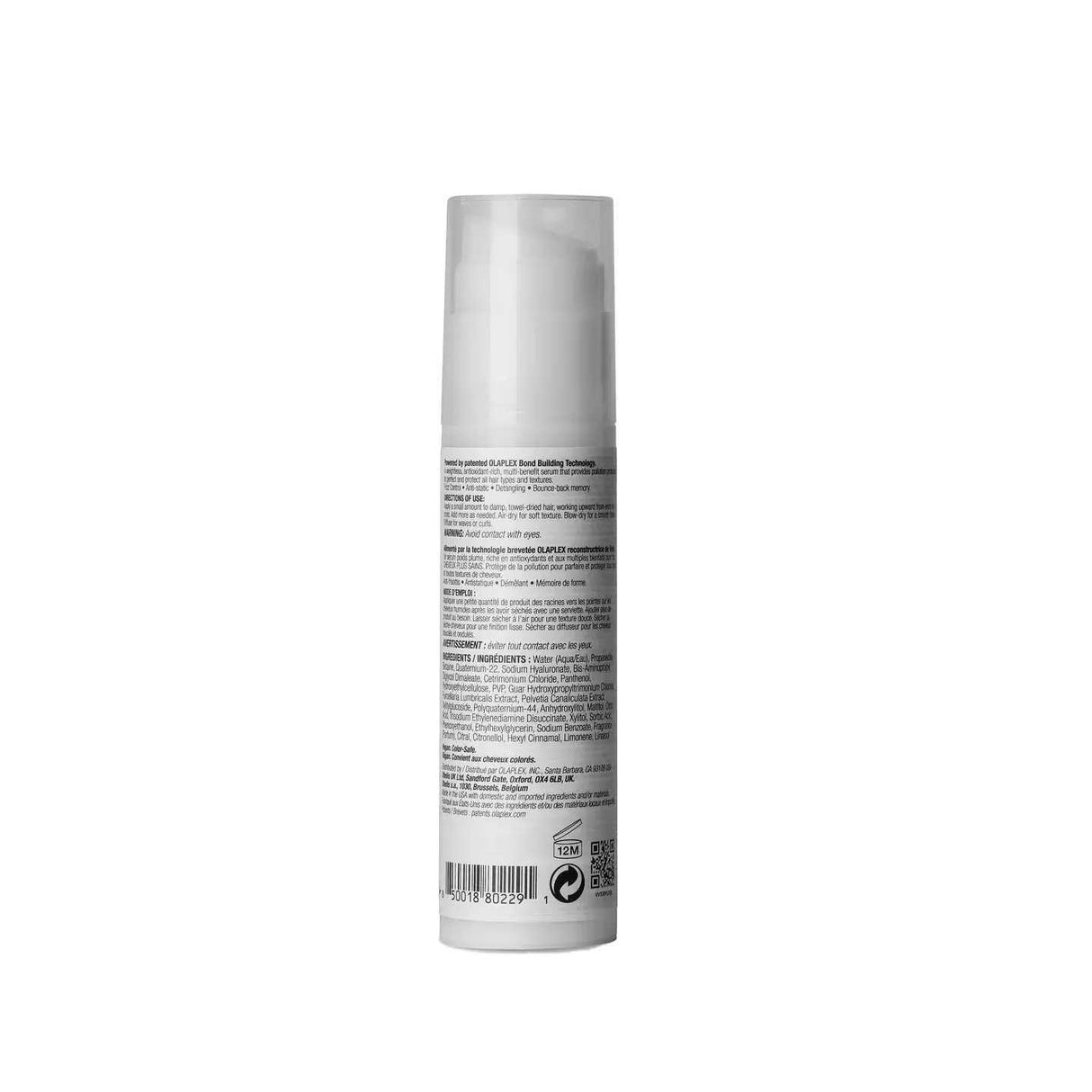 Back view of Olaplex No.9 Bond Protector Nourishing Hair Serum bottle, showcasing product details and ingredients.