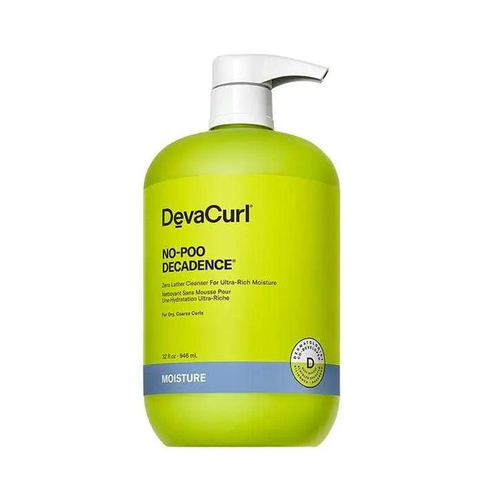 DevaCurl No-Poo Decadence Zero Lather Cleanser bottle for coarse curly hair with ultra-rich moisture blend.
