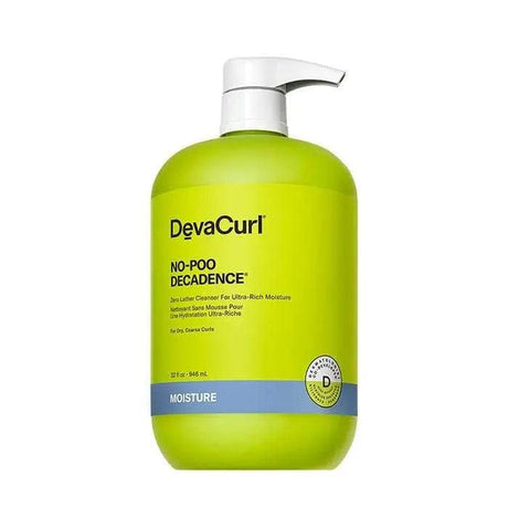 DevaCurl No-Poo Decadence Zero Lather Cleanser bottle for coarse curly hair with ultra-rich moisture blend.