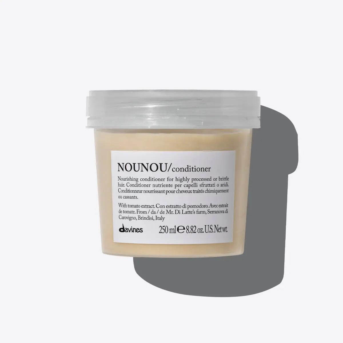 Davines Nounou Conditioner for nourishing and moisturizing dry, damaged hair, ideal for bleached and relaxed hair, 250ml jar.