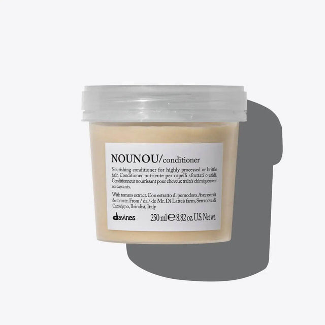 Davines Nounou Conditioner for nourishing and moisturizing dry, damaged hair, ideal for bleached and relaxed hair, 250ml jar.
