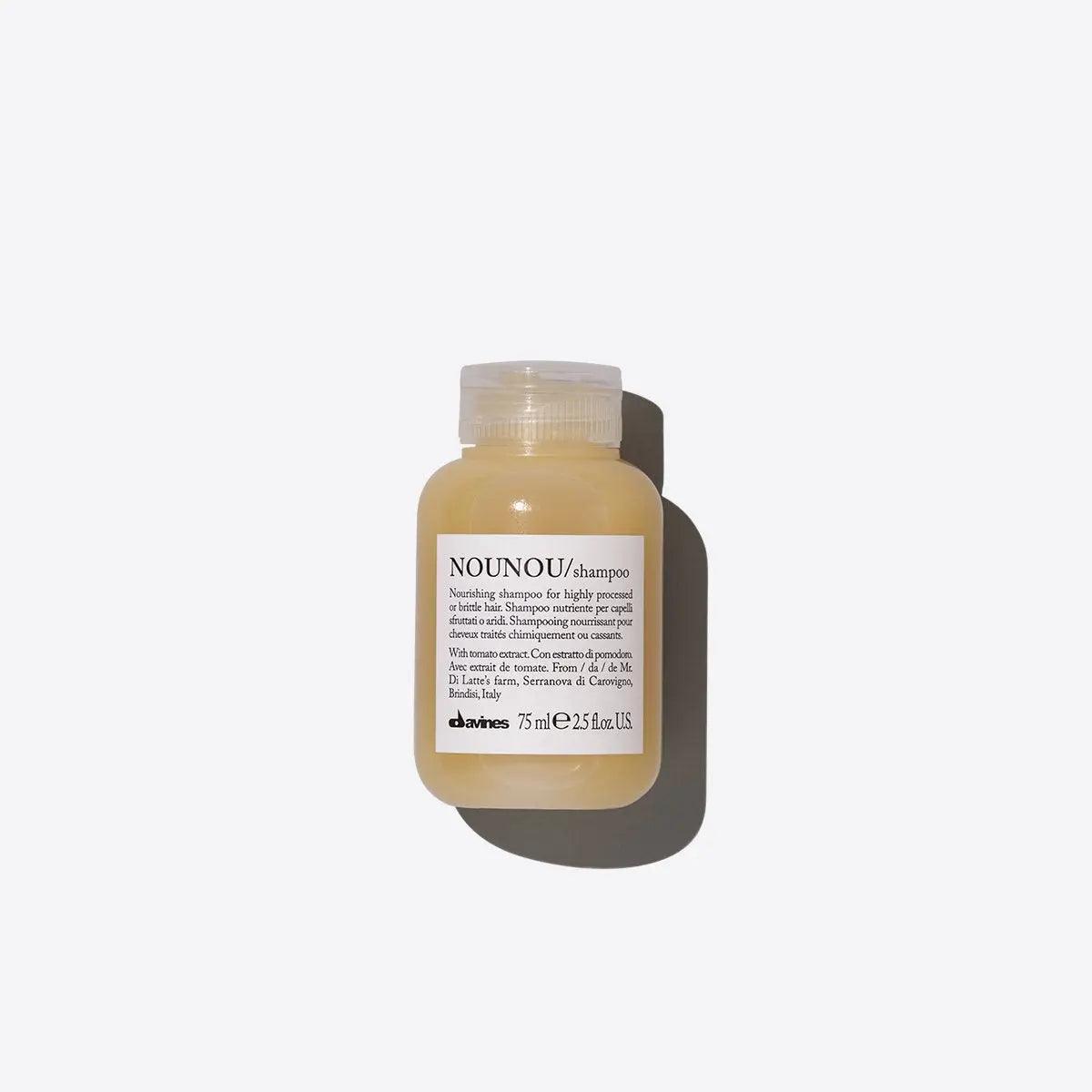 Nounou Shampoo bottle for nourishing damaged, dry hair. Ideal for bleached, permed, relaxed hair, providing deep hydration and softness.