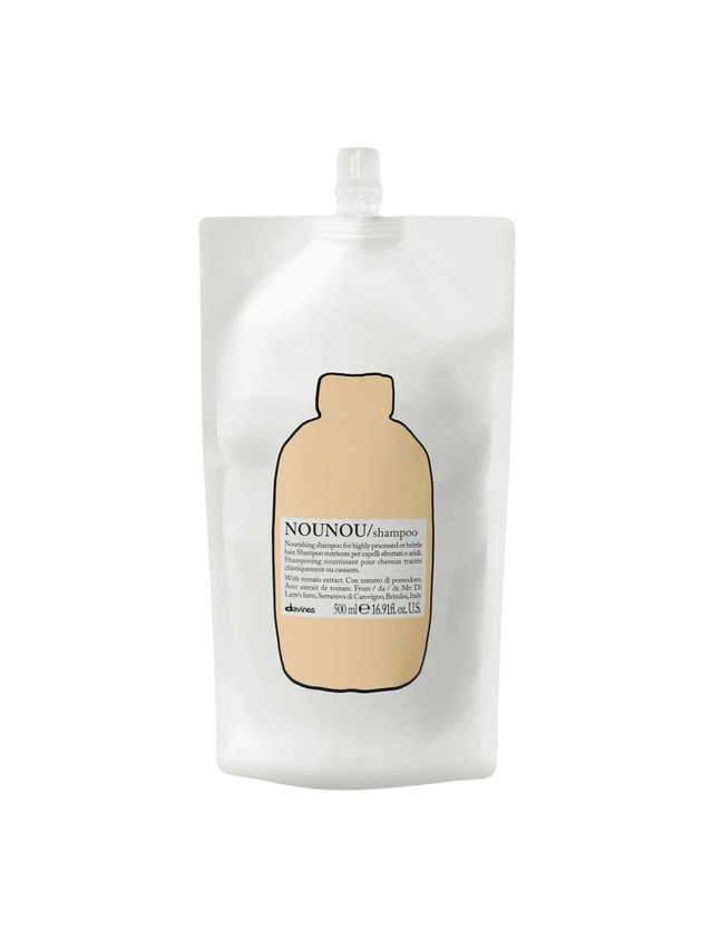 Nounou Shampoo Refill for damaged hair with tomato extract, providing deep hydration and repair, ideal for dry hair concerns.