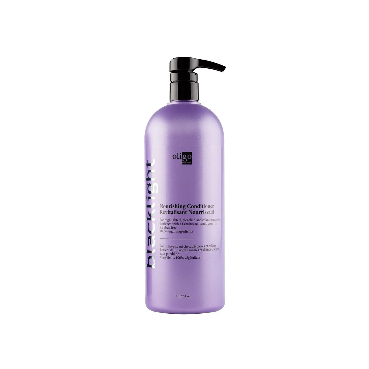 Blacklight Nourishing Conditioner with amino acids and argan oil for color-treated hair in a purple bottle, 1 liter size.