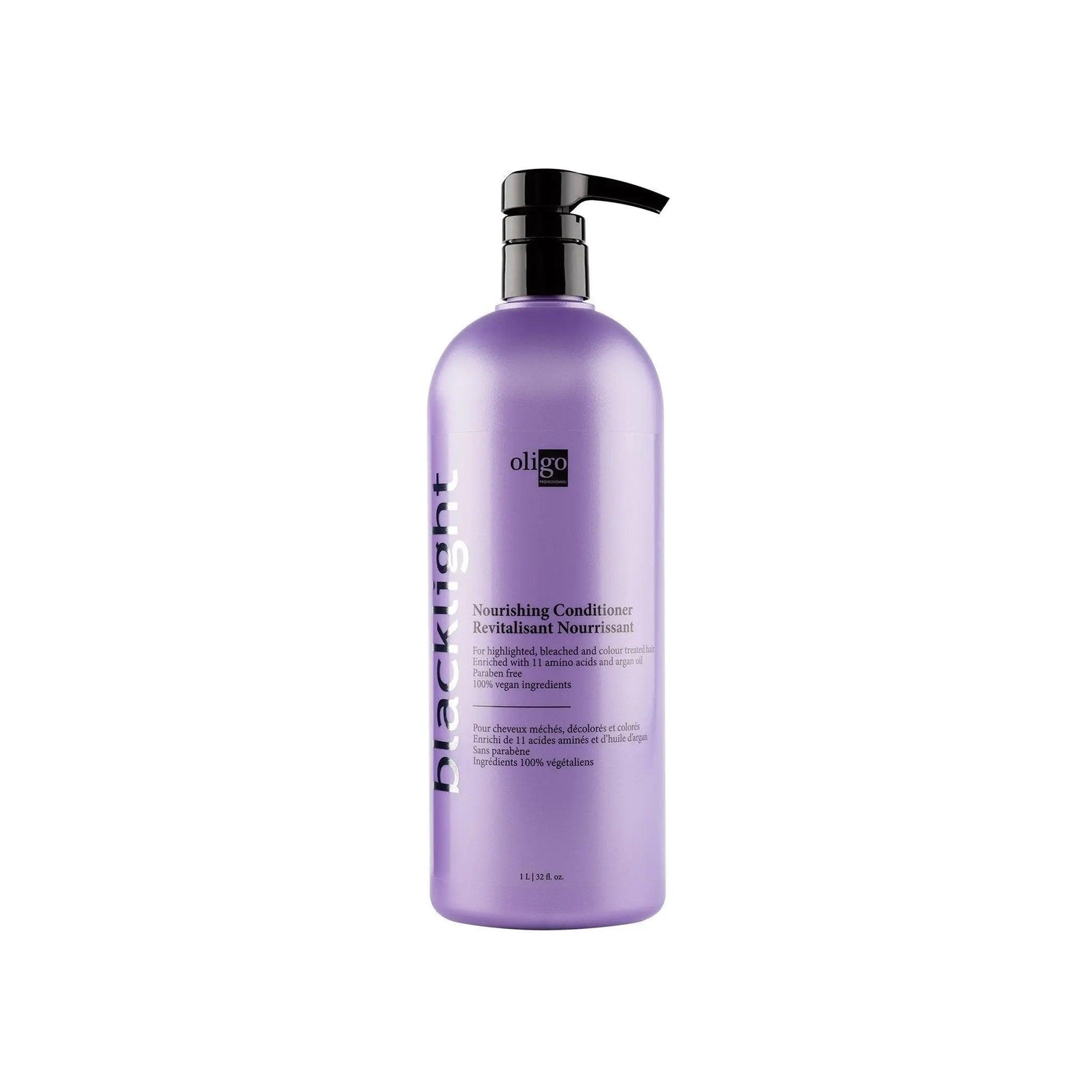 Blacklight Nourishing Conditioner with amino acids and argan oil for color-treated hair in a purple bottle, 1 liter size.
