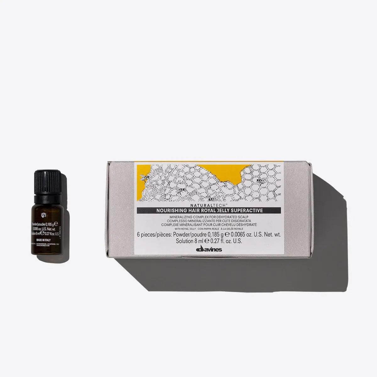 Nourishing Hair Royal Jelly Superactive lotion with box and bottle, for dehydrated scalp care, vitamin-rich and remineralizing.