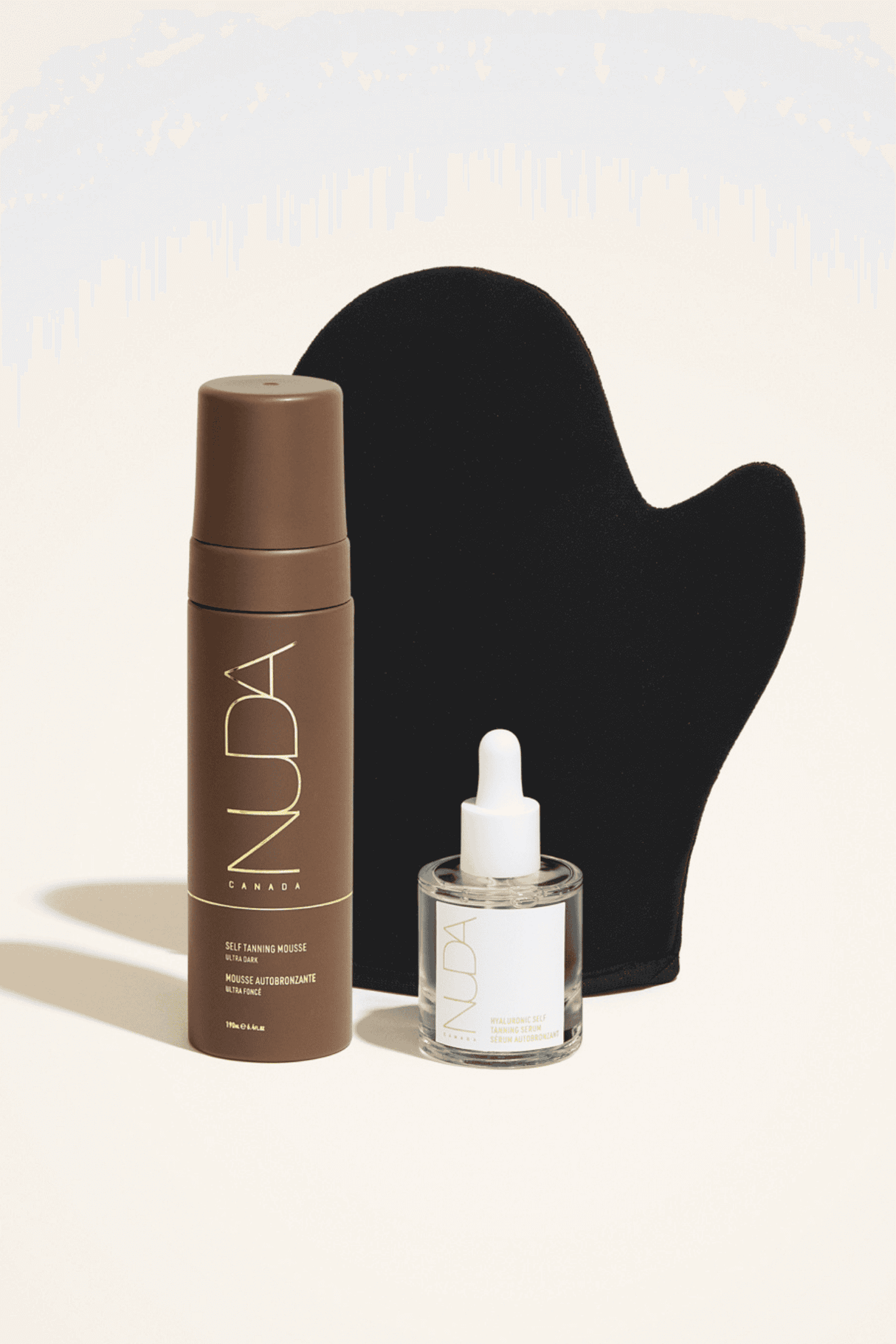 Glow Kit with Self Tanning Mousse, Tanning Mitt, and facial tanner for a sun-kissed glow. Perfect for all skin tones.