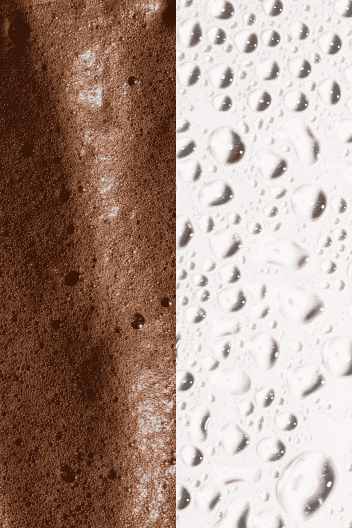 Close-up of bronzed self-tanning mousse texture and water droplets, showcasing luxury and hydration.