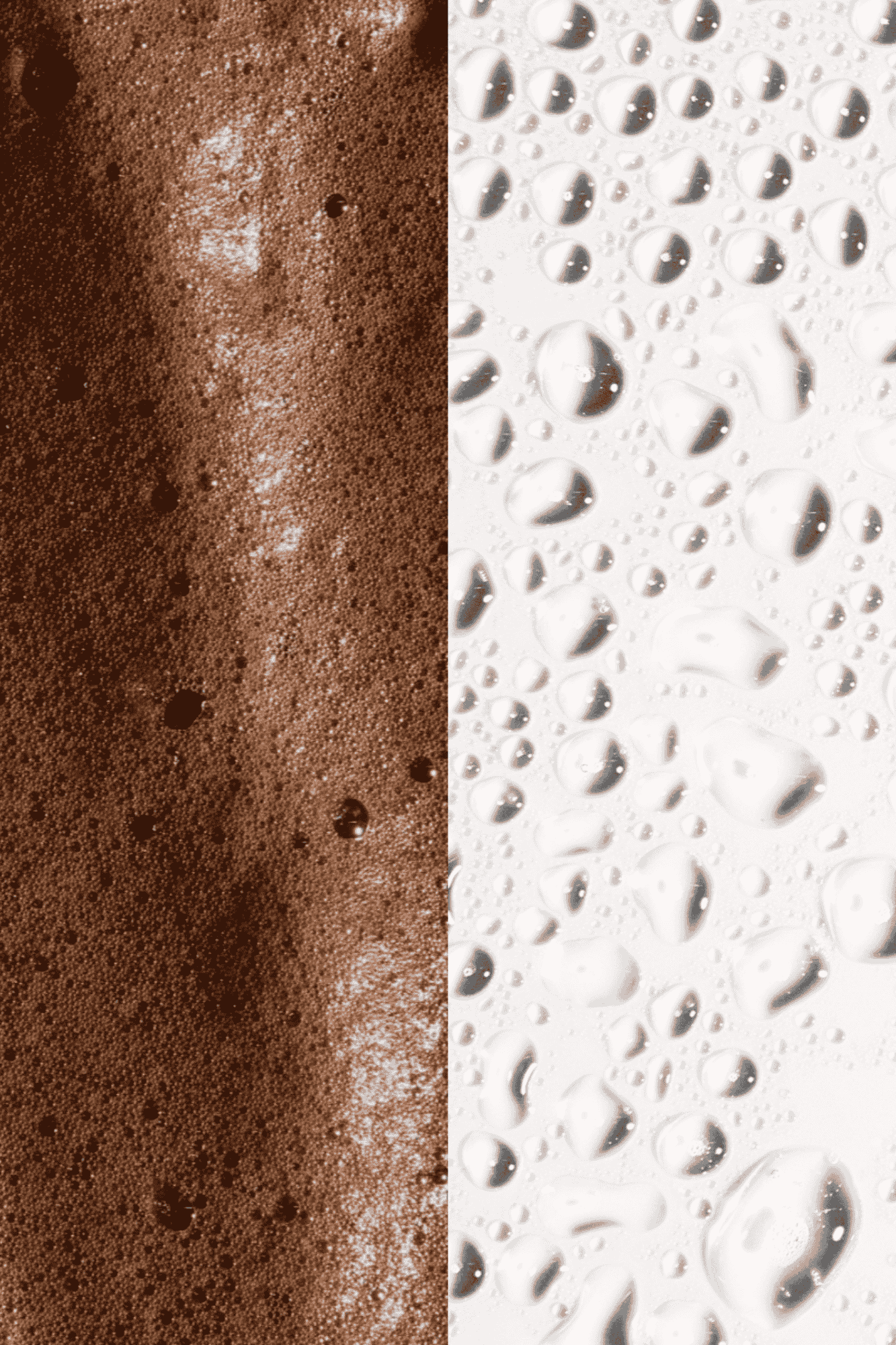 Close-up of bronzed self-tanning mousse texture and water droplets, showcasing luxury and hydration.