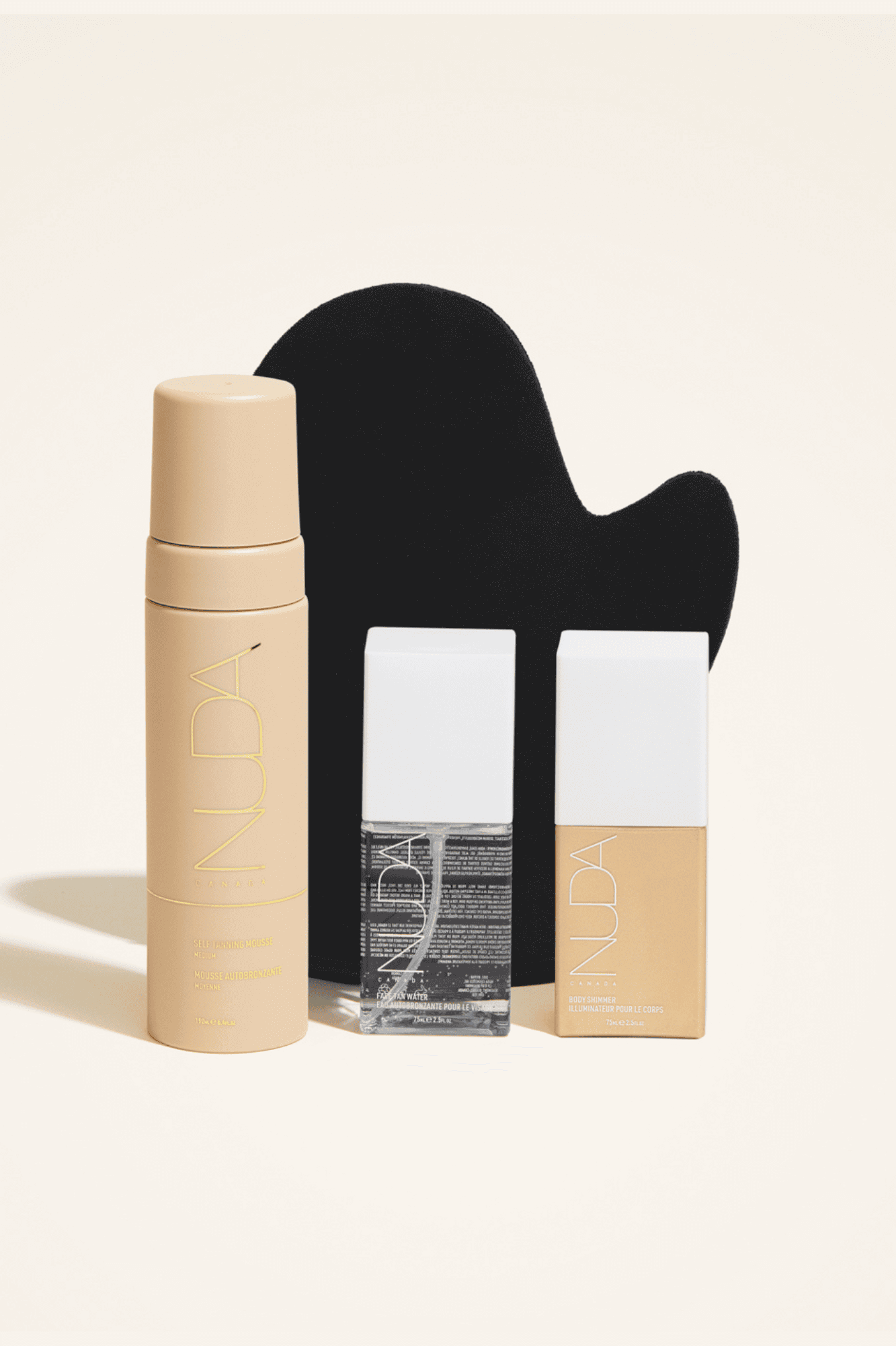 Ultimate Glow Kit featuring self tanning mousse, mitt, and facial tanners for radiant, customized complexion and bronzed look.