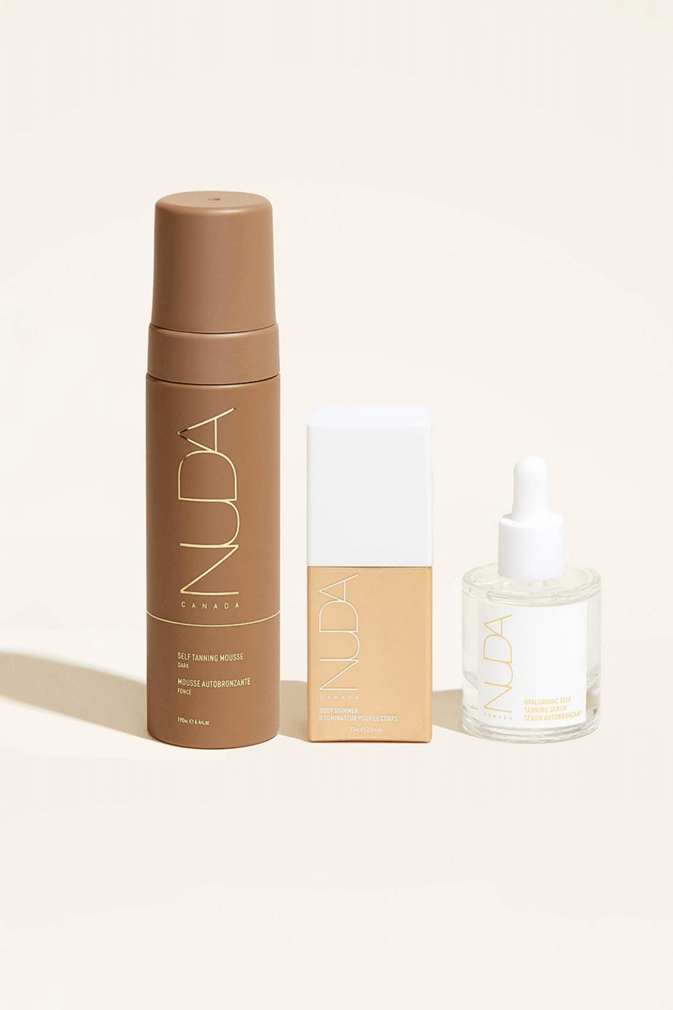 Ultimate Glow Trio featuring self tanning mousse, facial tanners, and bronzing glow drops for a luminous, tailored complexion.