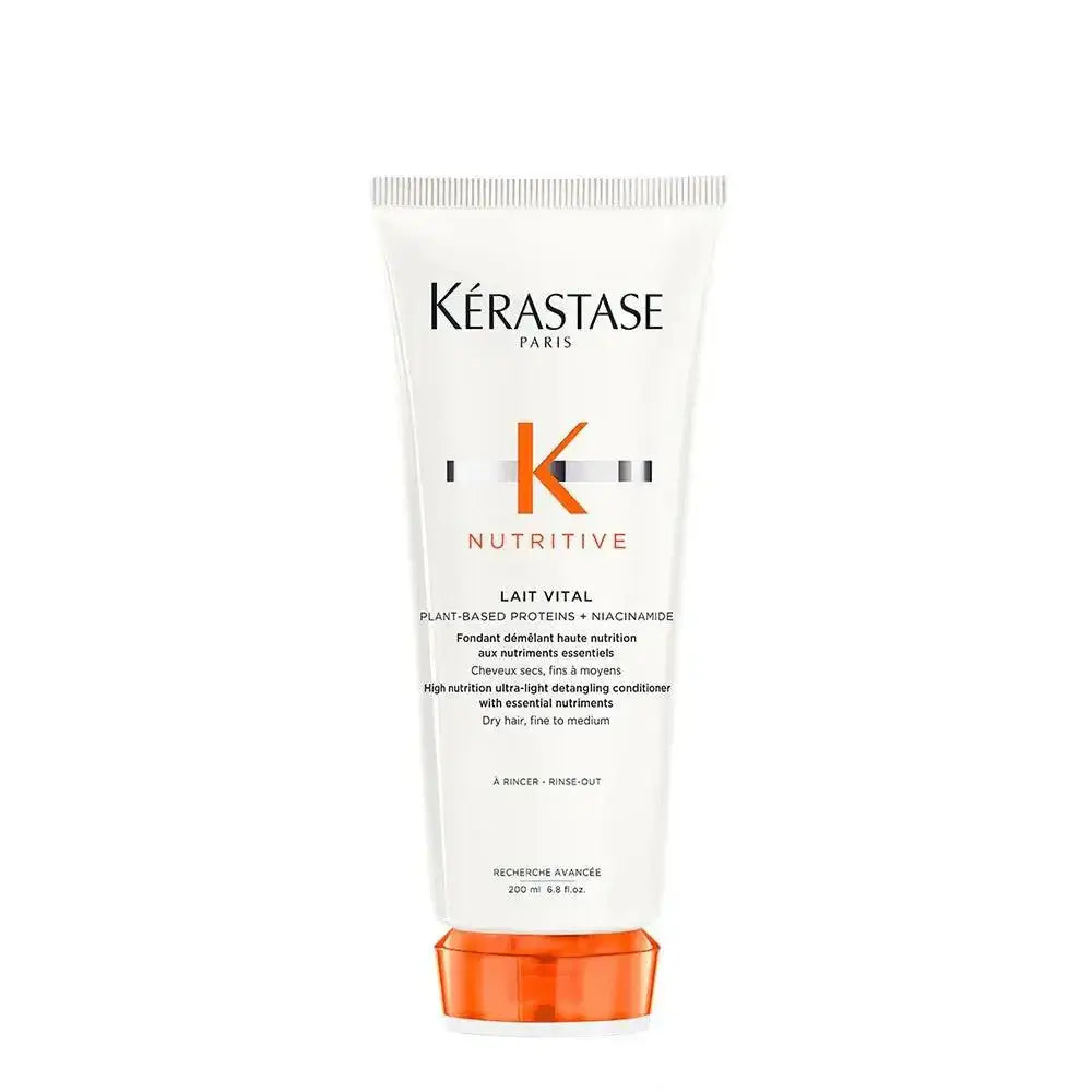 Kérastase Nutritive Lait Vital Conditioner for dry, fine to medium hair, 200 ml tube, intense nourishment and detangling benefits.