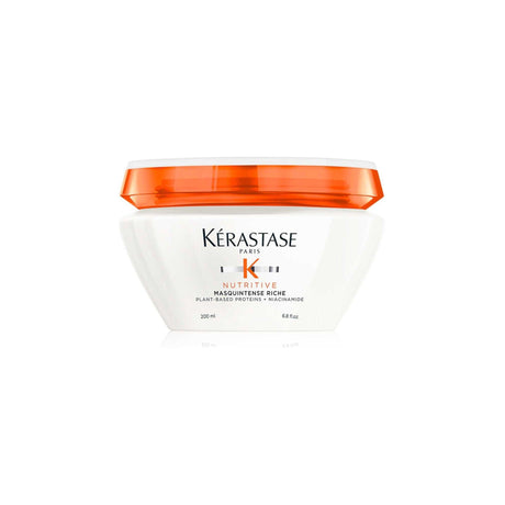 Kérastase Nutritive Masquintense Riche for very dry hair, 200ml jar, designed to nourish and enhance medium to thick hair.