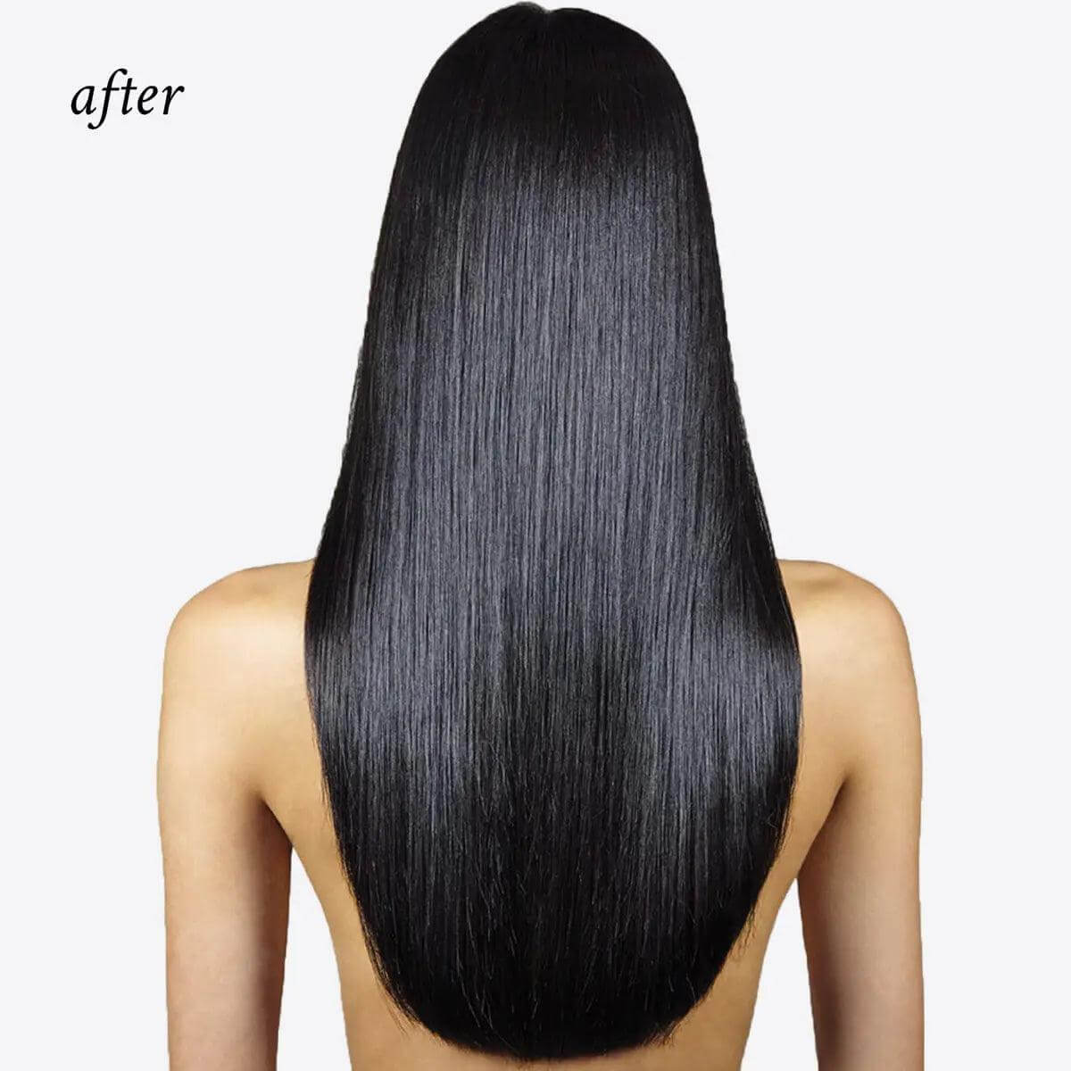 Woman with shiny, silky hair after using Oi Liquid Luster treatment