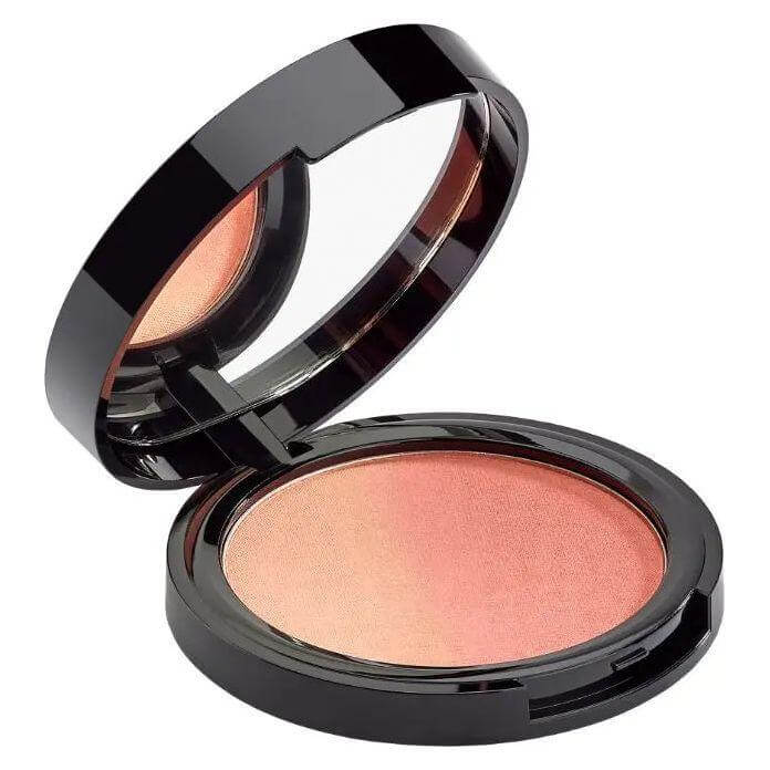 Open compact of Malu Wilz Ombré Blush showcasing gradient peach to pink tones for a natural, blendable finish.