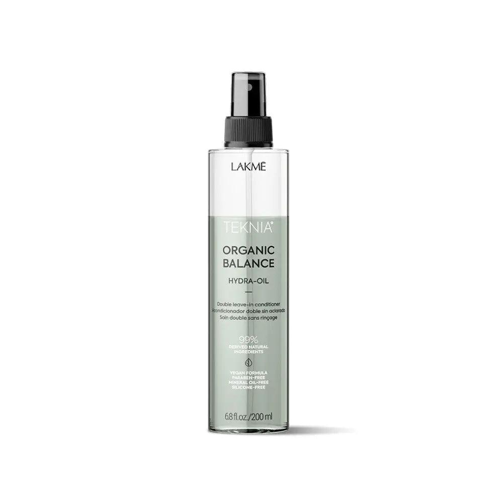 Organic Balance Hydra-oil bottle for hair nourishment and protection with energizing citrus fragrance and antioxidant properties.