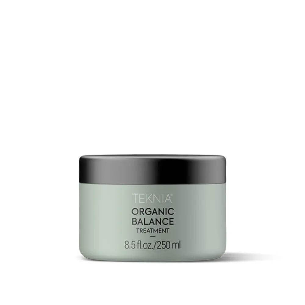 Teknia Organic Balance Treatment jar 8.5 fl oz, nourishes hair with citrus and earthy fragrance, featuring sea water and organic kendi oil.