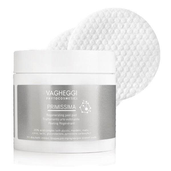 Primissima Regenerating Peel Pads for exfoliation and skincare, featuring a 20% multi-acid complex. Ideal for periodic use.