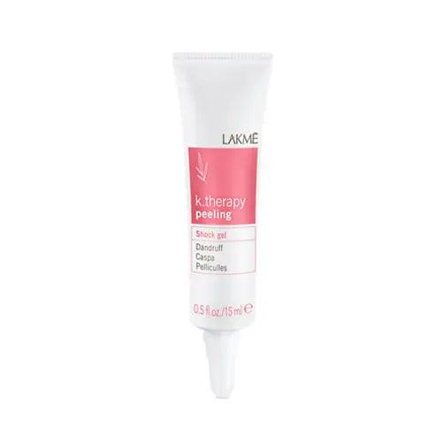 Lakme k.therapy Peeling Shock Gel for dandruff removal, 15ml tube. Intensive treatment with glacial water fragrance.