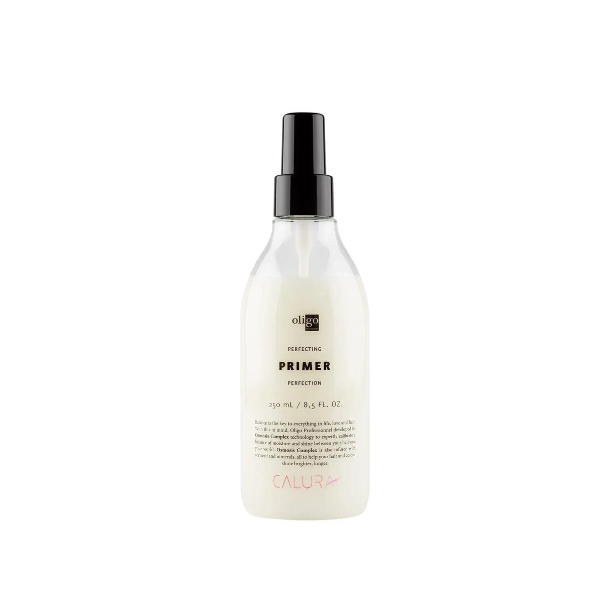 Perfecting Primer hair mist bottle offering 11 styling benefits, vegan formulations, and shine-enhancing protection for hair.