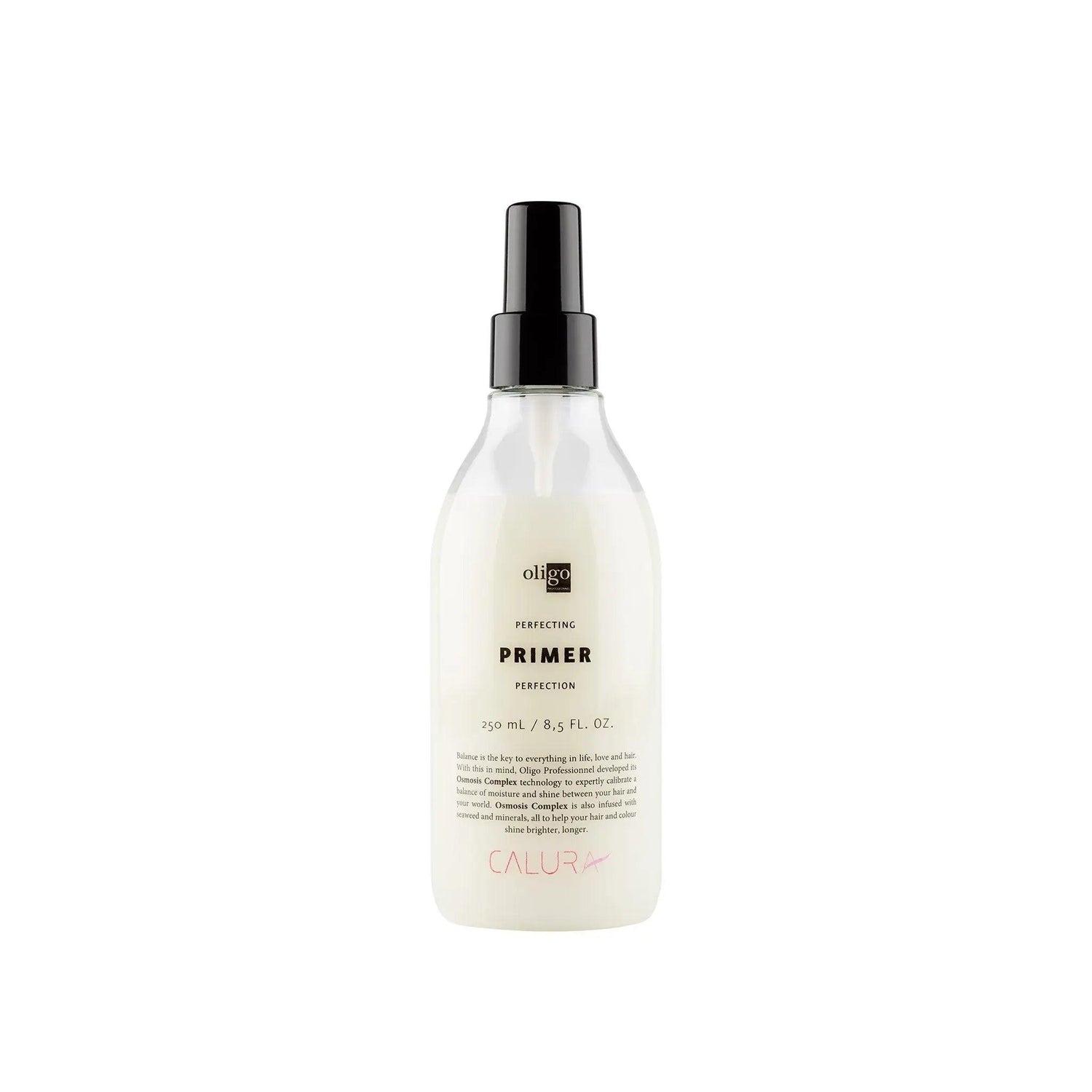 Perfecting Primer hair mist bottle offering 11 styling benefits, vegan formulations, and shine-enhancing protection for hair.