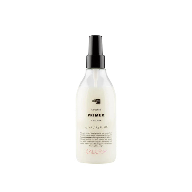 Perfecting Primer hair mist bottle offering 11 styling benefits, vegan formulations, and shine-enhancing protection for hair.