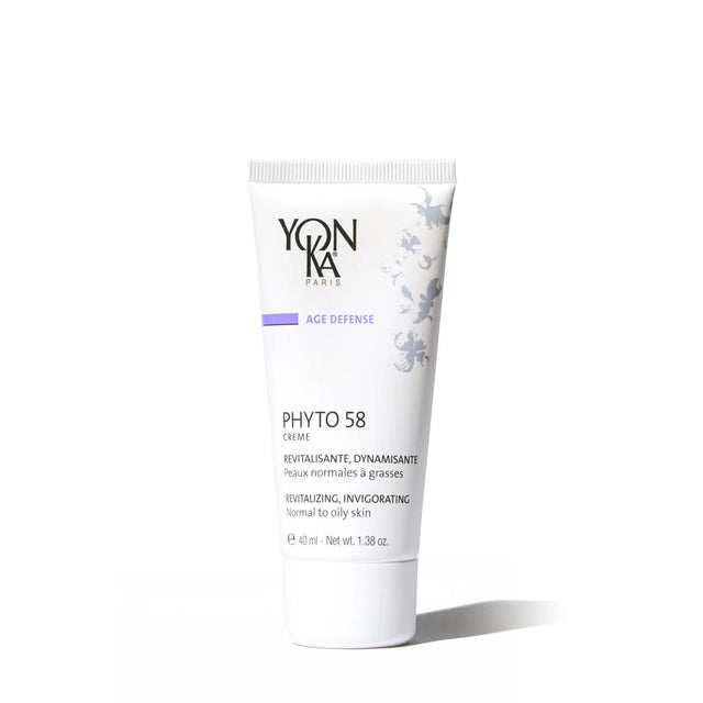 Yonka Phyto 58 night cream for normal to oily skin, revitalizes and hydrates while reducing fine lines and wrinkles.