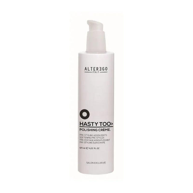 Bottle of Alter Ego Italy Hasty Too Polishing Cream for shiny, silky hair finish and texture improvement.