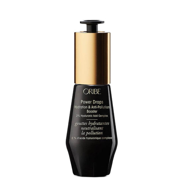 Oribe Power Drops Hydration & Anti-Pollution Booster bottle for nourishing and protecting hair from environmental damage.
