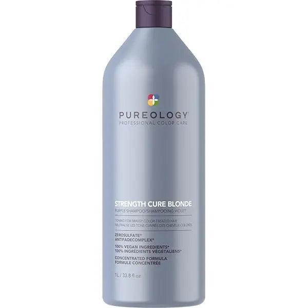 Pureology Strength Cure Best Blonde Shampoo bottle, ideal for revitalizing blonde hair and reducing brassiness with ZeroSulfate formula.