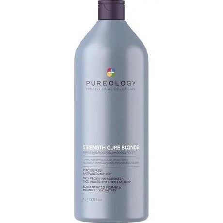 Pureology Strength Cure Best Blonde Shampoo bottle, ideal for revitalizing blonde hair and reducing brassiness with ZeroSulfate formula.